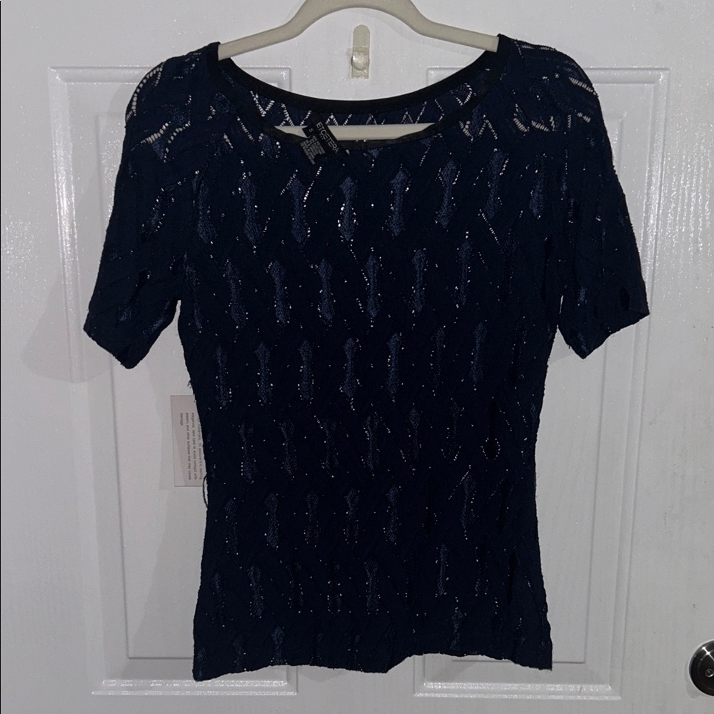 NWT Etcetera Midnight Blue Textured Blouse